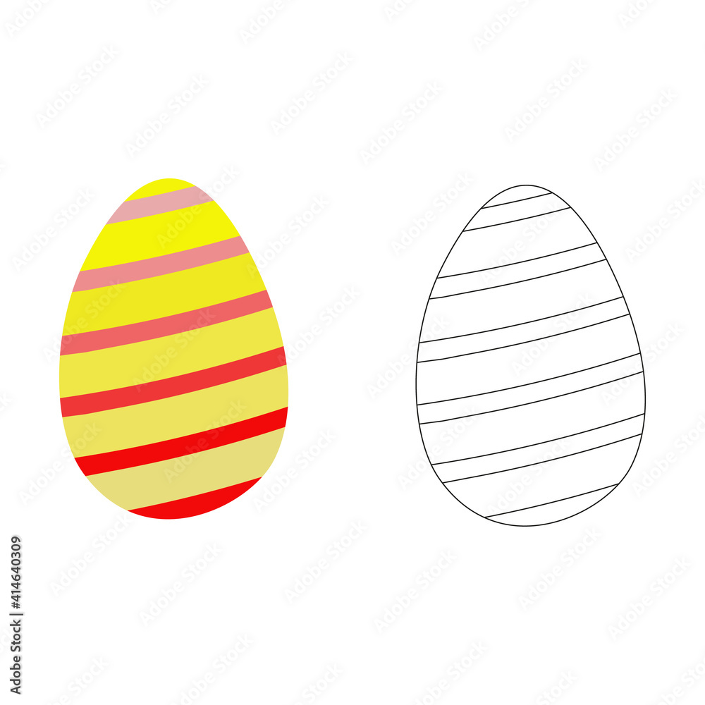 A jpeg illustration of two eggs ornamented with stripes isolated on white background. One egg is colored orange, another is black and white. Designed as a coloring book page for adults and kids. A jpeg illustration of two eggs ornamented with stripes isolated on white background. One egg is colored orange, another is black and white. Designed as a coloring book page for adults and kids.