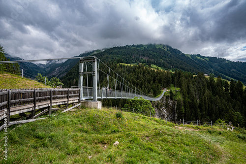 Suspension bridge in Holzgau in Austria, part of the famous E5 transalpine route.
