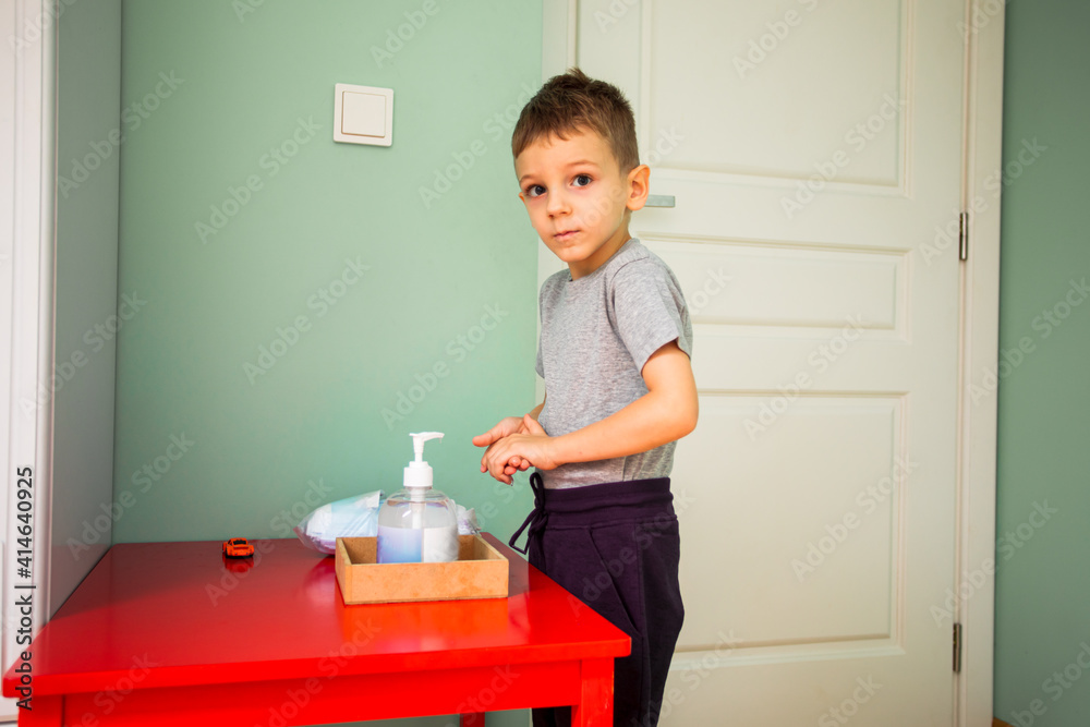 Boy in the kindergarten during a pandemic Boy in the kindergarten during a pandemic