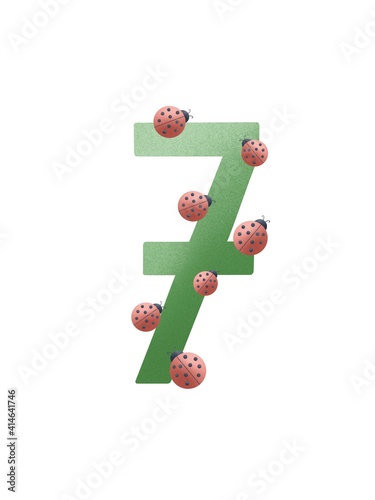 Cute numbers on a white background. For teaching children to count, for the holidays. seven. cards with numbers.