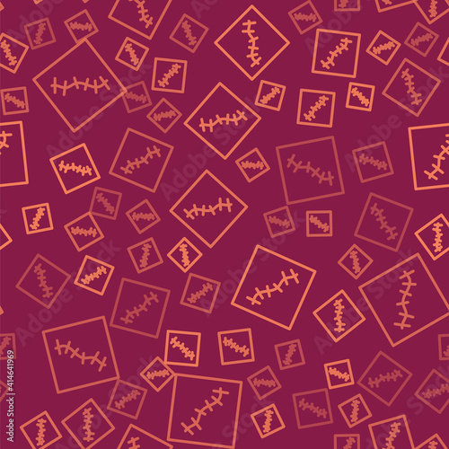 Brown line Scar with suture icon isolated seamless pattern on red background. Vector.