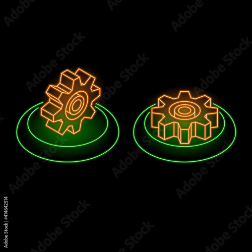 Neon set of icons gear