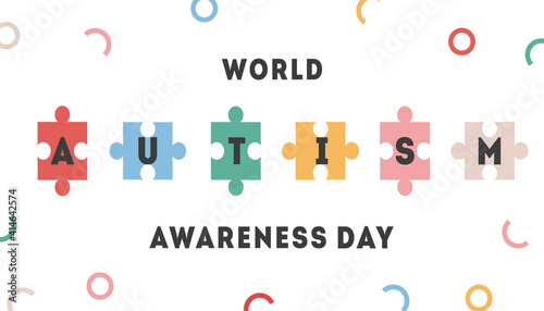 International Autism Awareness Day Banner. Colorful puzzle pieces. Jigsaw mosaic as symbol of child with Autism disorder. Medical concept. Campaign for autistic children. Vector Illustration. Poster. 