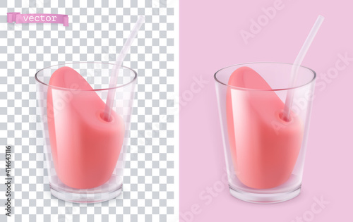 Cocktail in a transparent glass. 3d vector object