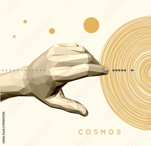 Polygonal hand for cover design template. 3D Vector illustration for advertising, marketing or presentation.