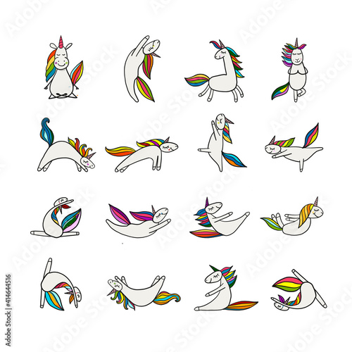 Funny Unicorns doing yoga. Collection for your design