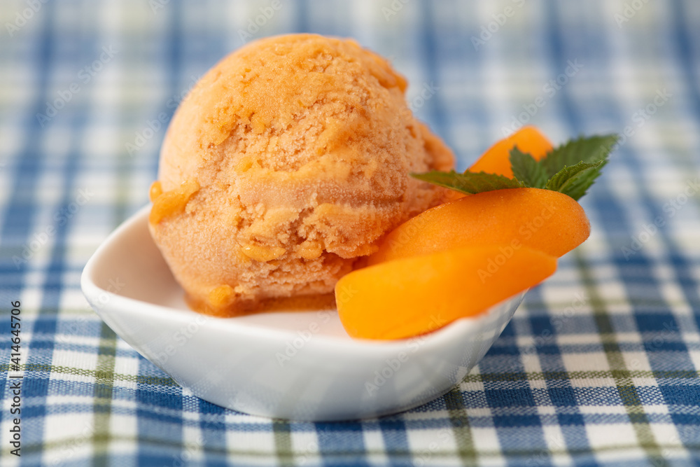 Fresh scoop of apricot ice cream with apricots Stock Photo Adobe Stock
