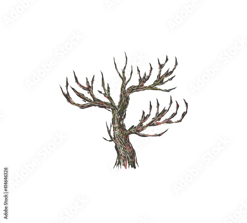 Abstract hand drawing drought tree vector isolated on white