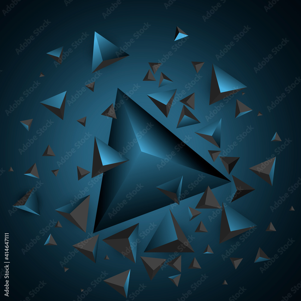 Triangle background. Abstract composition of triangular pyramids. Creative geometric background. 3D vector illustration .