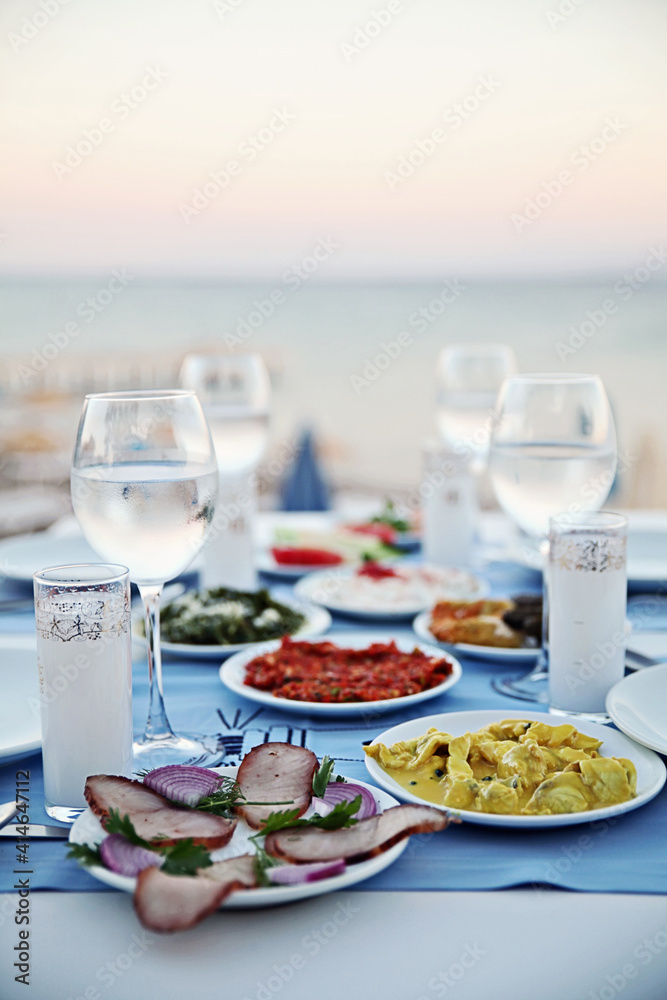 Appetizers and raki from a Turkish restaurant