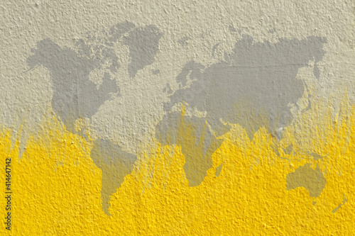 World map isolated on brown and yellow background