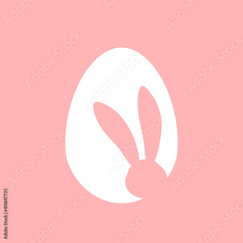 Easter egg shape with cute bunny ears silhouette on pastel background - traditional symbol of holiday. Simple eggs hunt - vector illustration. Minimalistic design for card, banner or poster.