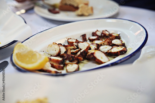 Sea food at a Mediterranean restaurant