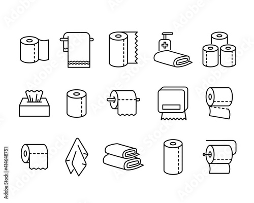 Paper towels flat icon set. Pictogram for web. Line stroke. Isolated on white background. Vector eps10