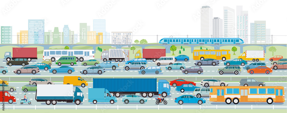 Autobahn vor einer Großstadt illustration
