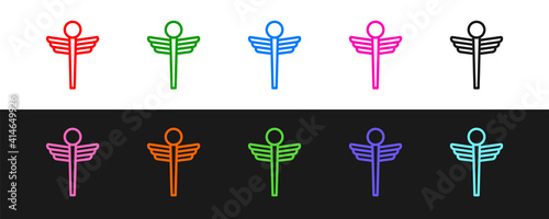 Set line Caduceus snake medical symbol icon isolated on black and white background. Medicine and health care. Emblem for drugstore or medicine, pharmacy. Vector.