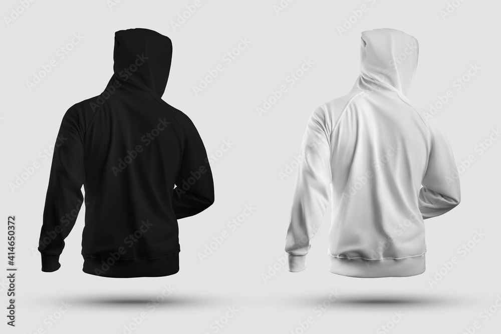 Mockup fashion blank apparel 3D rendering, white, black hoodie with