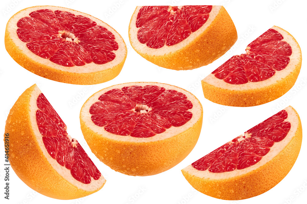 Halfs of grapefruit with drops isolated on white background. Collection Halfs of grapefruit with drops isolated on white background. Collection