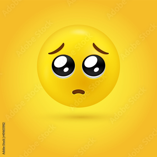 3d Pleading emoji with furrowed eyebrows, Face with Pleading Eyes, Begging emoticon, Glossy Eyes character, Simp emotion	