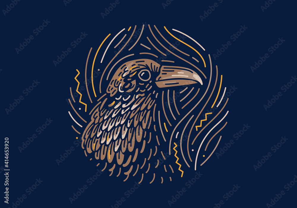 Fototapeta premium Raven, native zodiac, dark mode background texture with illustration of a raven. Vector illustration and decorative elements.