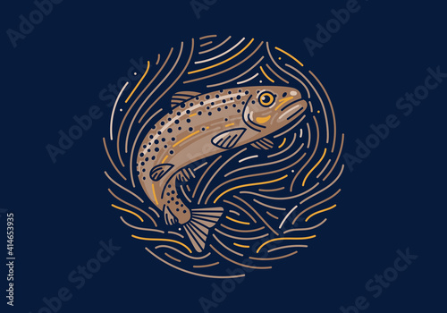 Salmon, native zodiac, dark mode background texture with illustration of a salmon. Vector illustration and decorative elements.