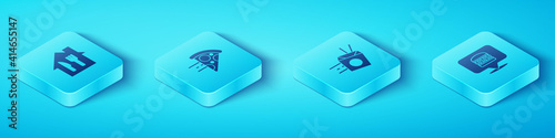 Set Isometric Online ordering and delivery, pizza, burger and noodles icon. Vector.