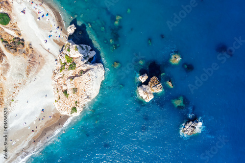 Drone view of Aphrodite's rock (Petra tou Romiou), Cyprus