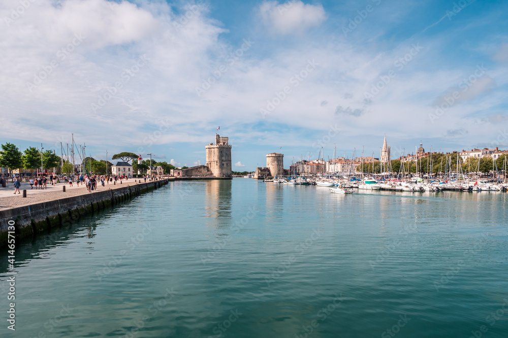 La Rochelle, France. Touristic landmark. View of the towers that close the 