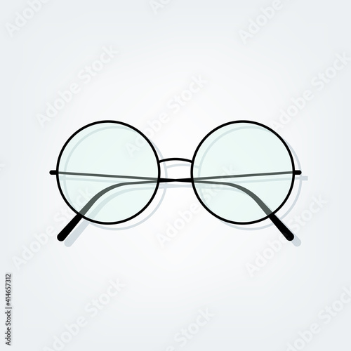 Rounded eyeglasses on grey background. Vector illustration, flat design