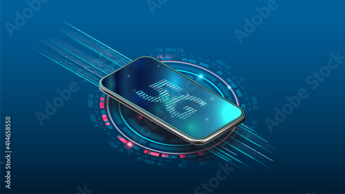 Mobile global internet communications. World wide web on phone via wireless satellite network technology. Smartphone digital connection at clouds services of all earth. Holographic abstract interface.