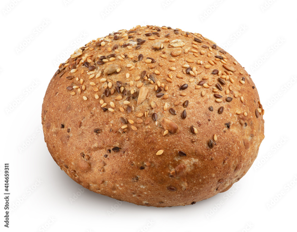 bun with flax and sesame seeds isolated on white bun with flax and sesame seeds isolated on white