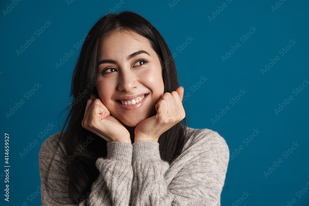 Happy beautiful asian girl smiling and looking aside Happy beautiful asian girl smiling and looking aside