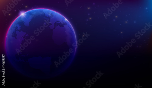 Map of the planet. World map. Global social network. Future. Vector. Violet and blue futuristic background with planet Earth. Internet and technology.