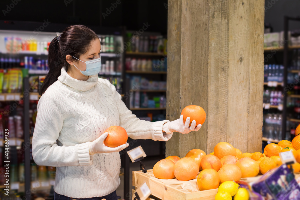 Grocery shopping in supermarket or store while pandemic
