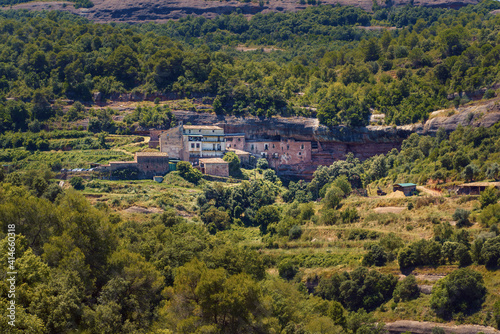 Old 12th century farmhouse converted into accommodation for tourists and restaurant located in the midst of Sant LLorenç de Munt i l'Obac National Park, Catalonia