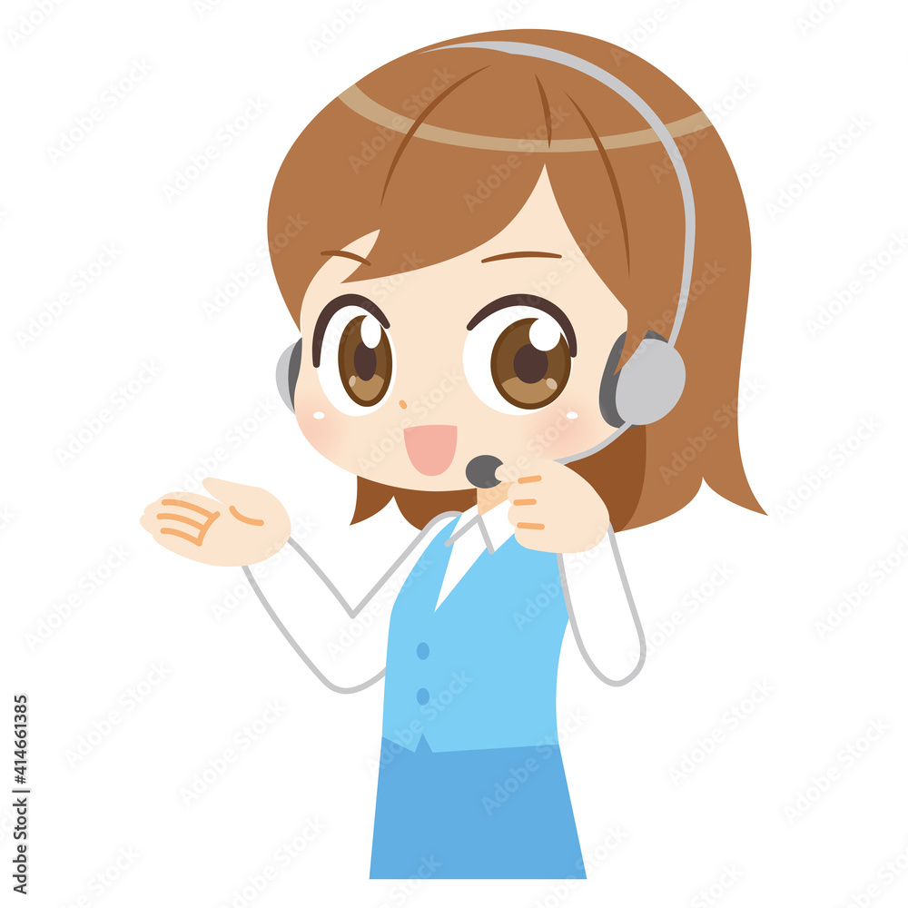 Customer service female anime style illustration アニメ風　テレフォンオペレーターの女性