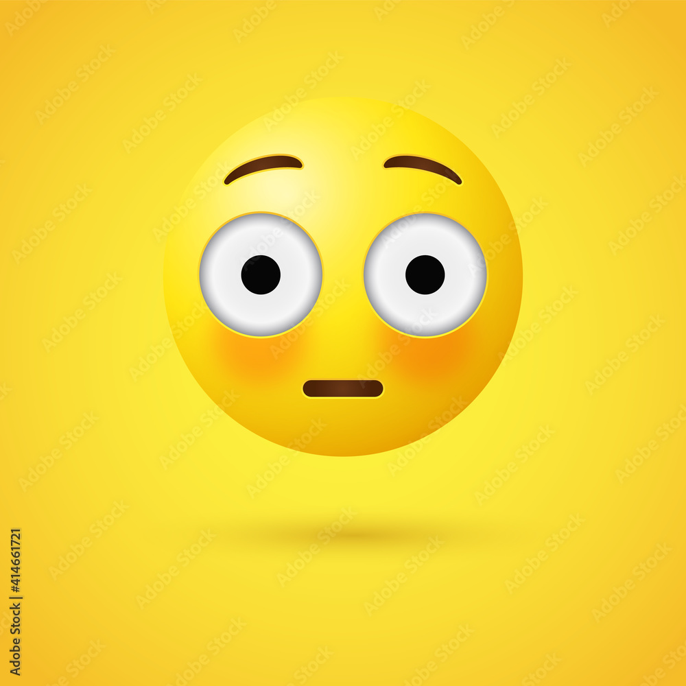 3d Flushed emoji emoticon, Blushing Face, Face with Wide Open Eyes