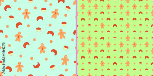 Set of seamless patterns with crackers, cookies in natural neutral tones. Seamless pattern of cookies.Vector illustration for menus, wrapping paper, backgrounds, textiles. 