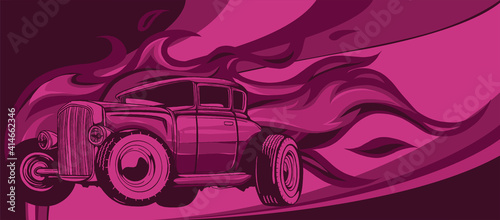 vintage car hot rod with flames vector