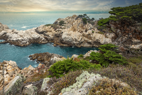 Fototapeta Naklejka Na Ścianę i Meble -  Beautiful landscape, view rocky Pacific Ocean coast at Point Lobos State Reserve in Carmel, California.