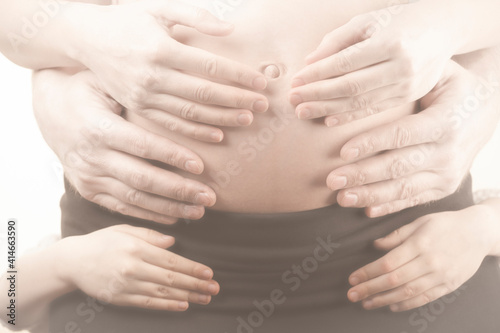 image of pregnant woman hand white background