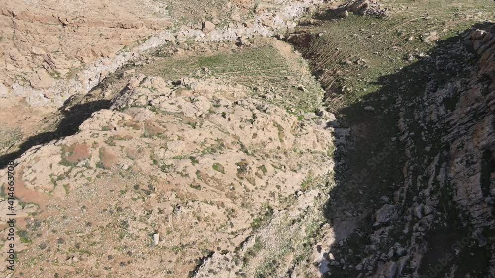 Kidron river valley. Panorama viewed from terrace of Great Lavra of St. Sabbas the Sanctified (Mar Saba) in Judean desert. Palestine, Israel Kidron river valley. Panorama viewed from terrace of Great Lavra of St. Sabbas the Sanctified (Mar Saba) in Judean desert. Palestine, Israel