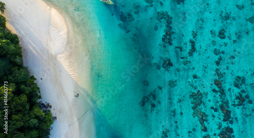 Aerial top view tropical island with white sand beach background,summer concept