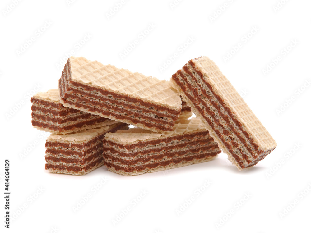 Wafer bars with cocoa cream filling isolated on white Wafer bars with cocoa cream filling isolated on white