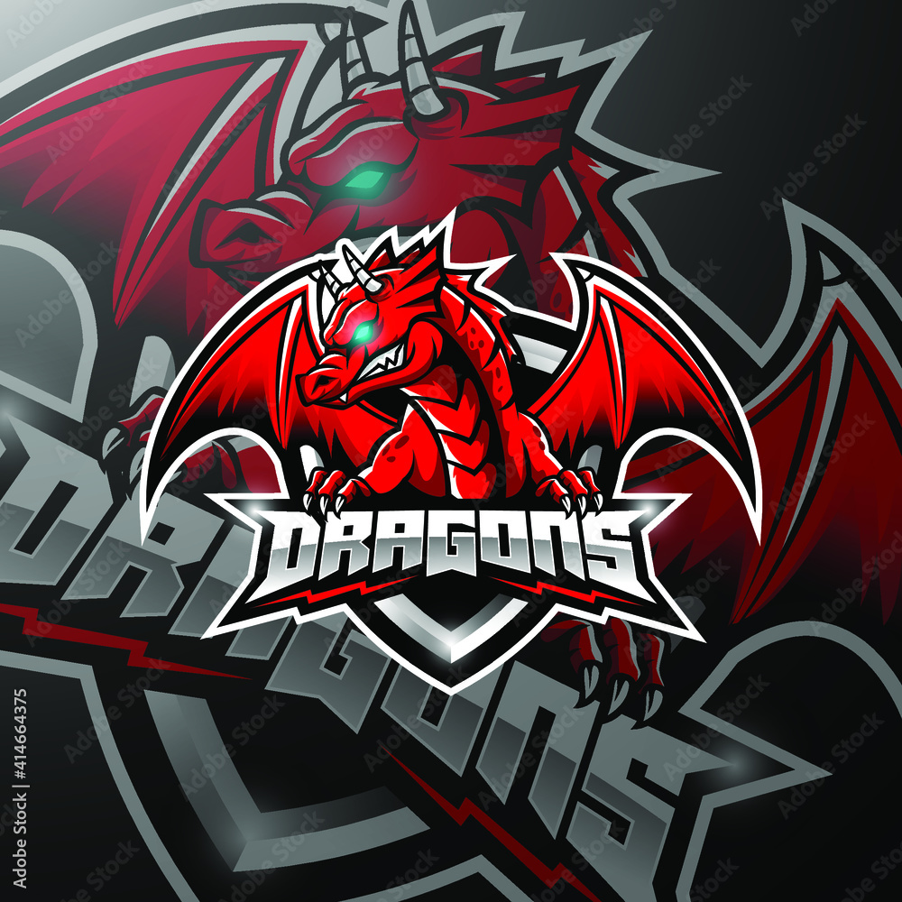 Mascot Red Dragon Gaming Logo Design vector de Stock | Adobe Stock