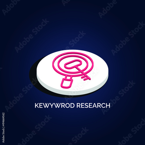 Isometric 3d Keyword Research vector icon illustration.