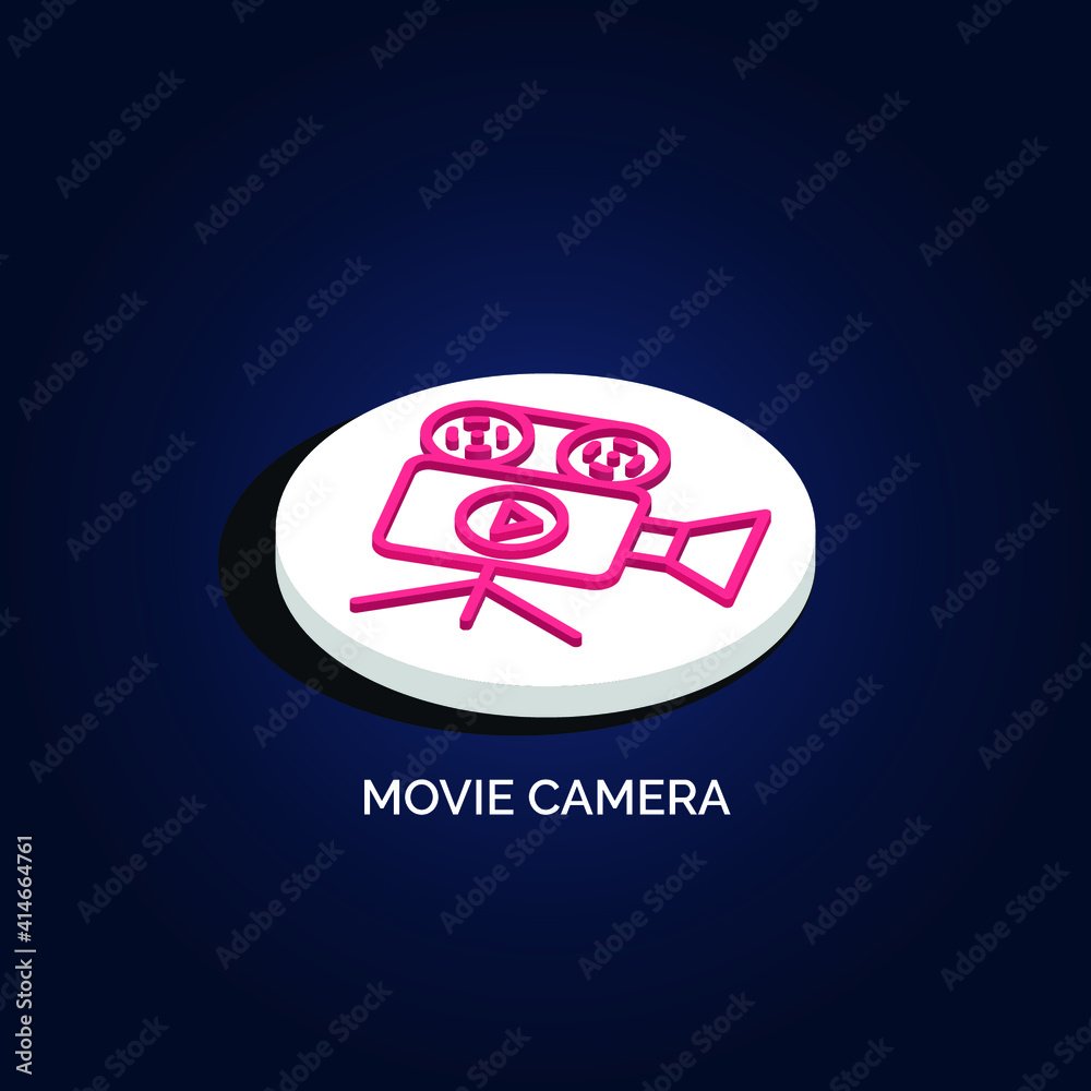 Naklejka premium Isometric 3d Movie Camera vector icon illustration.