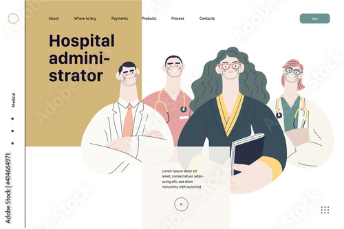 Medical insurance illustration -hospital administrator -modern flat vector concept digital illustration - a female hospital administrator with a team of doctors concept, medical office or laboratory