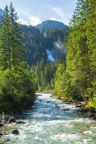 Bild auf Leinwand mountain river in the forest with waterfall