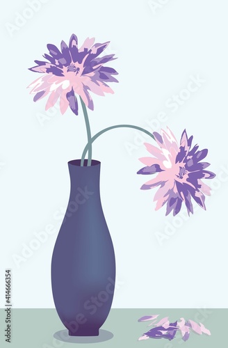 Vase with two pink flowers on the table